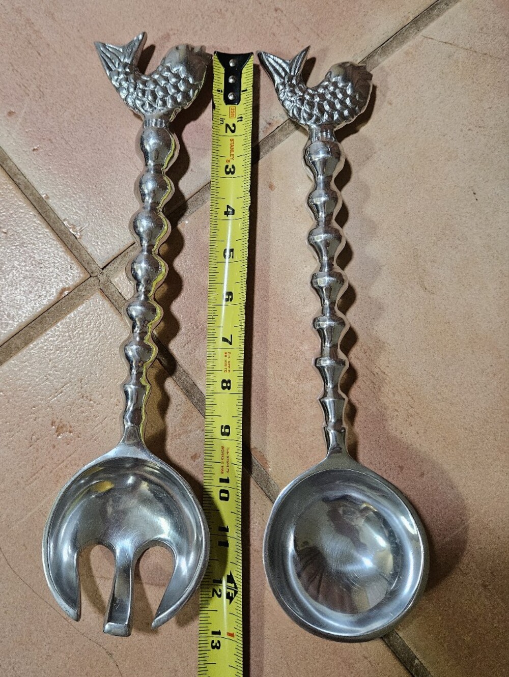 Salad Serving Spoon & Fork With Beaded Handle And Fish - Picture 6 of 6